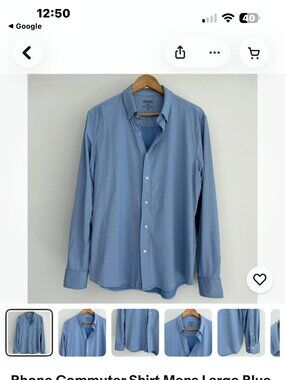 RHONE Men Blue Shirt Long Sleeve Button Stretch Shift Casual